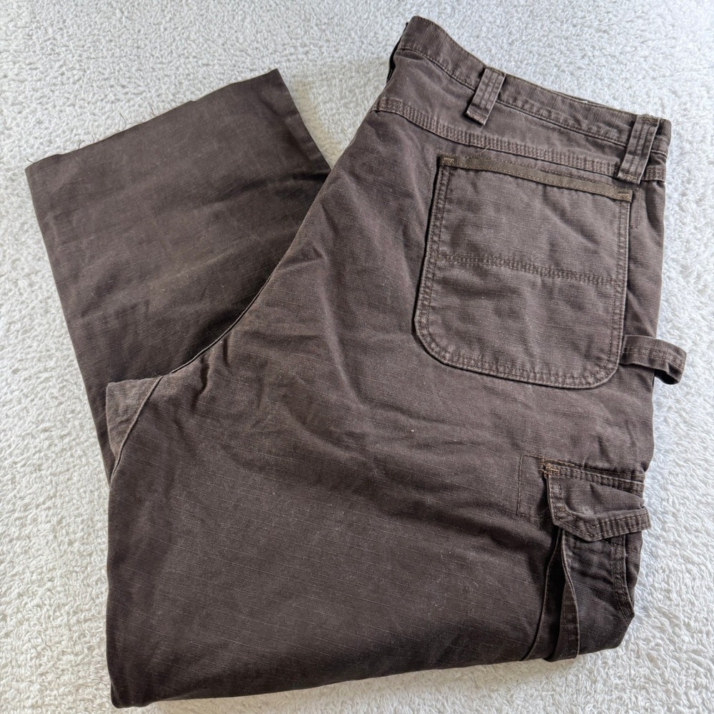 Wrangler Riggs Cargo Pants Mens 42x32 Brown Good Ripstop Workwear Shortened